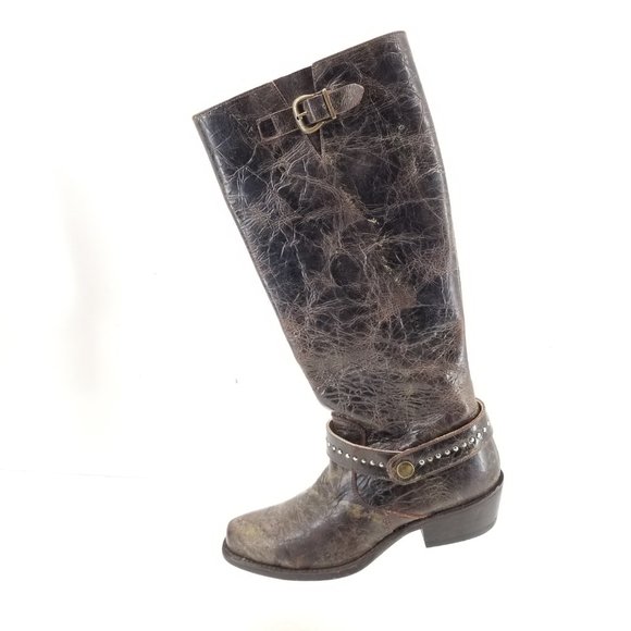 Double H 5221 Sonora Women's Snip Toe Brown Leather Cowboy Stud Buckle Boots 6M - Picture 4 of 8